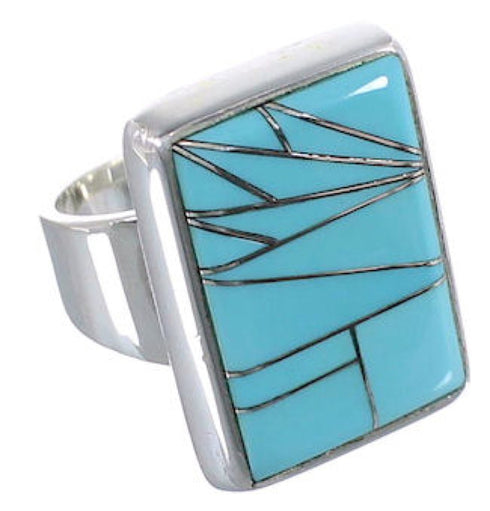 Heavy Turquoise Inlay And Silver Ring Size 6-3/4 WX37521